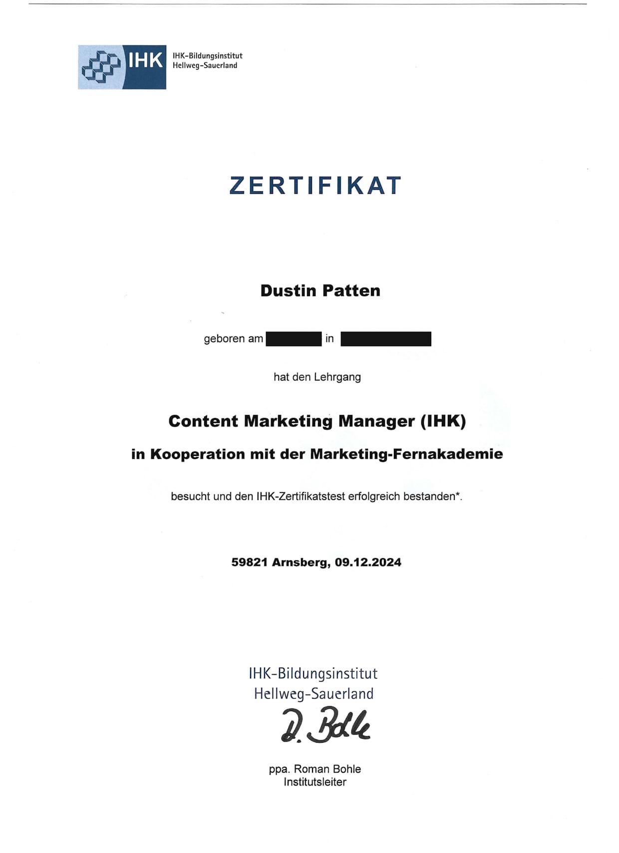 Zertifikat der Industrie- und Handelskammer