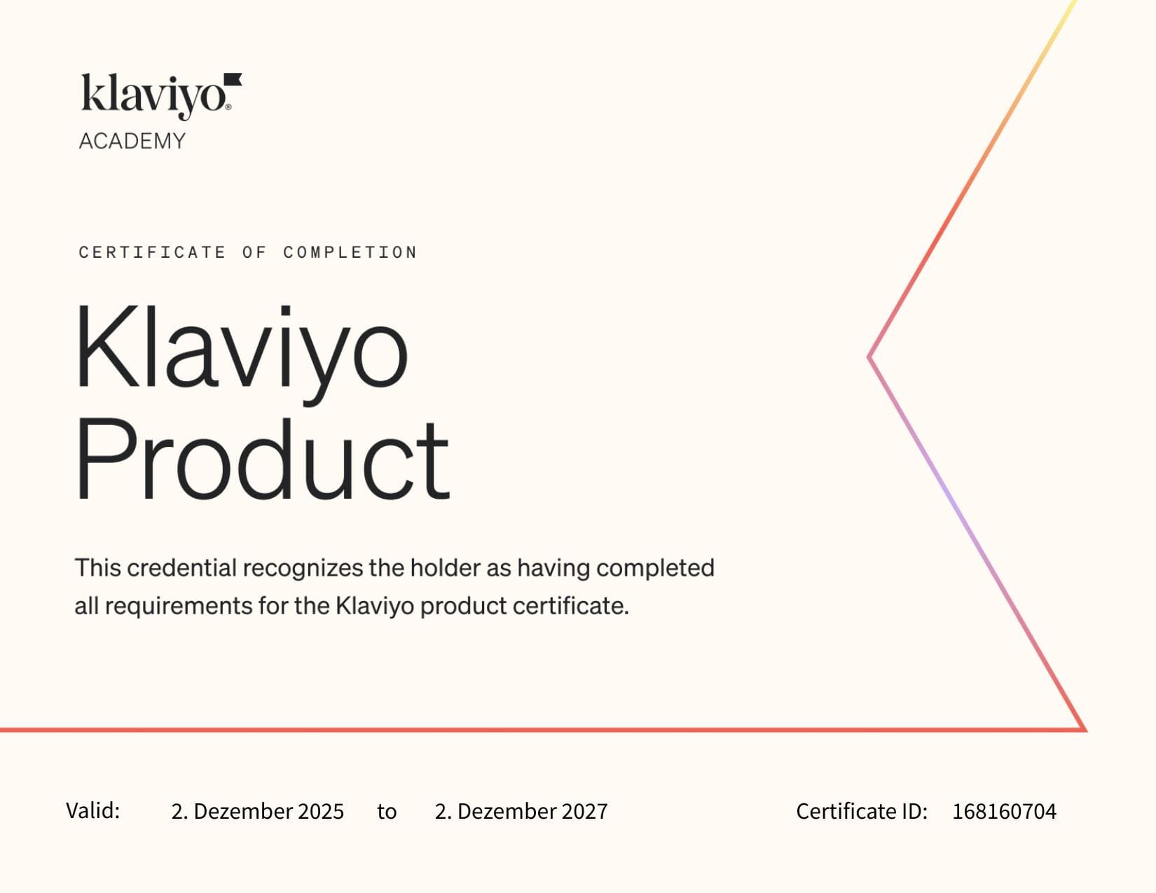 Klaviyo Produktzertifikat